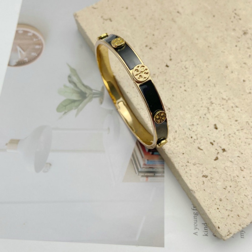 Tory Burch Gold and Black Enamel Bracelet